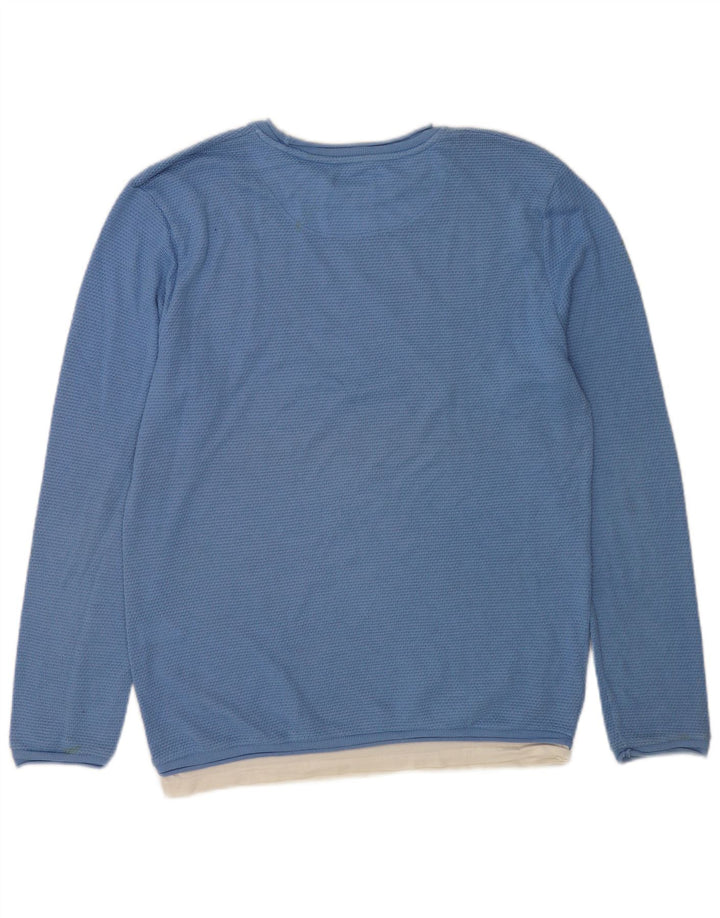 Maglione maglione girocollo da uomo Zara grande in cotone color block blu