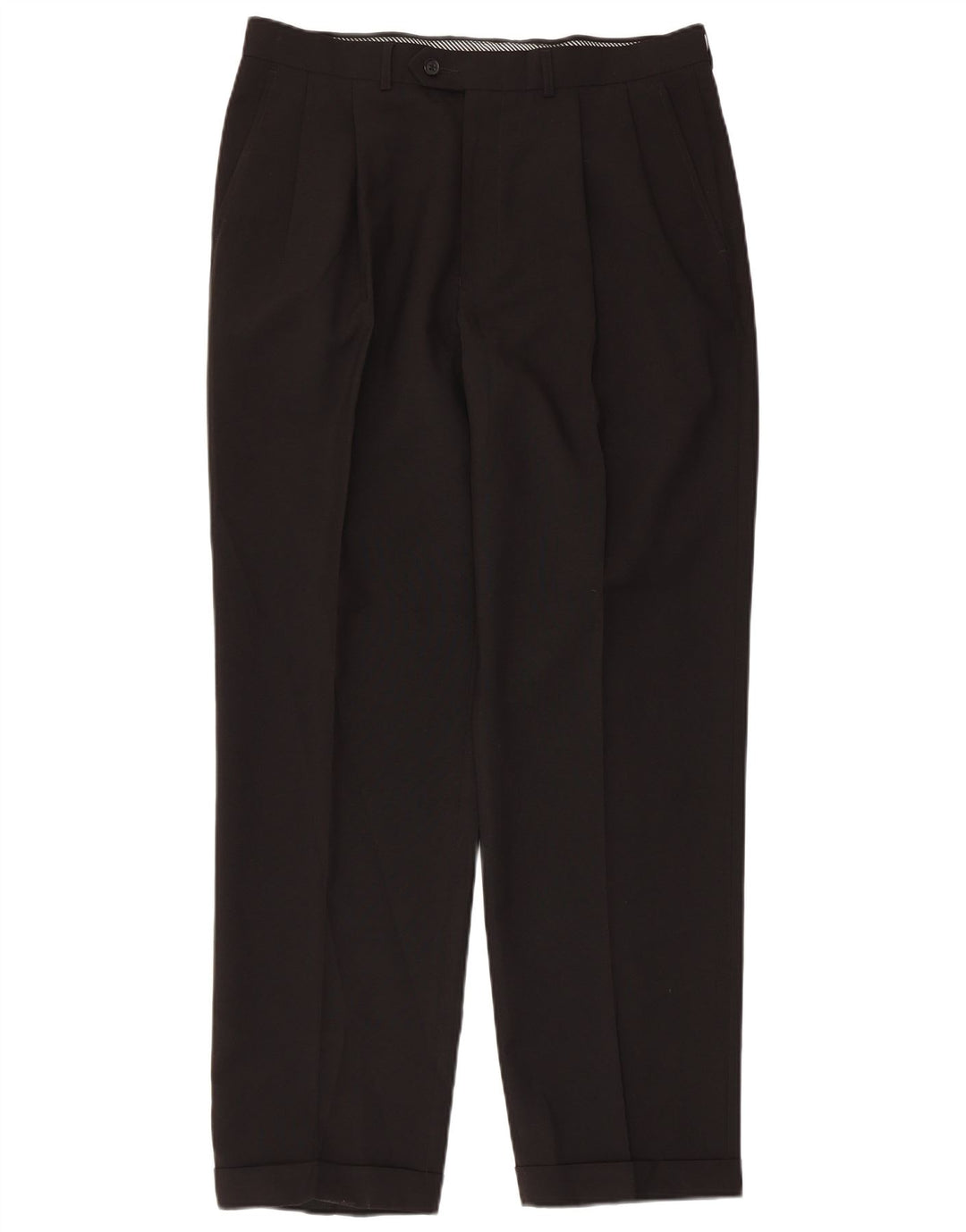 MARKS & SPENCER Pantaloni da abito con pegging da uomo W34 L31 Poliestere nero