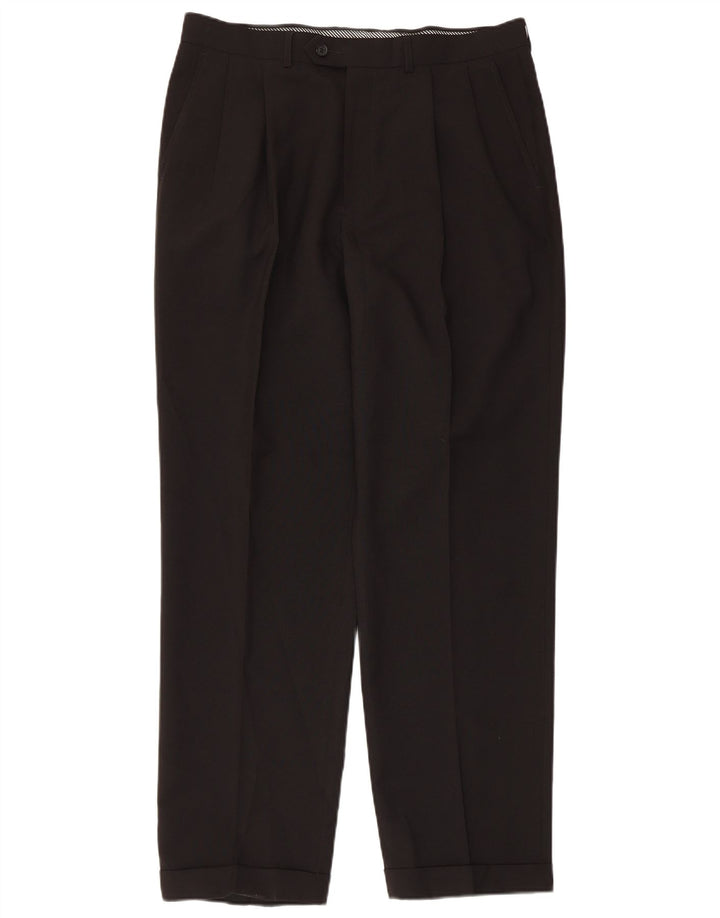 MARKS & SPENCER Pantaloni da abito con pegging da uomo W34 L31 Poliestere nero