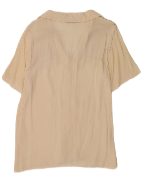 Camicetta camicia a maniche corte da donna vintage UK 20 2XL Seta beige