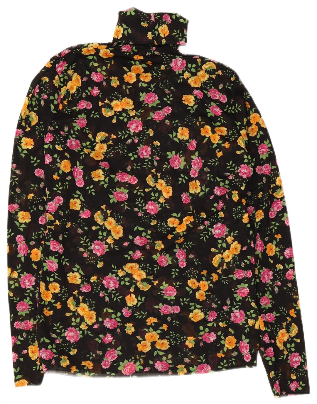 Top camicetta a maniche lunghe da donna vintage UK 10 piccolo floreale nero