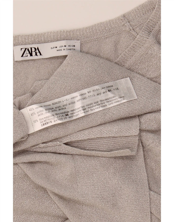 ZARA Womens Oversized Boat Neck Jumper Sweater UK 14 Medium Grey Viscose Vintage Zara and Second-Hand Zara from Messina Hembry 
