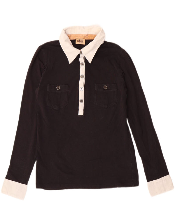 ALVIERO MARTINI Womens Graphic Rugby Polo Shirt UK 14 Medium Black