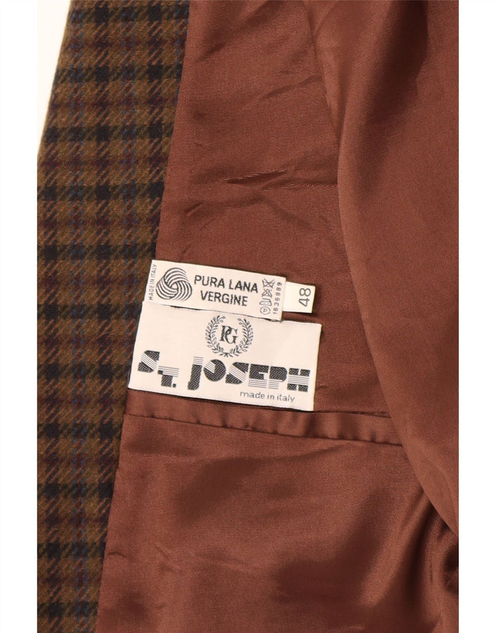 Giacca blazer vintage da uomo a 2 bottoni IT 48 in lana vergine a quadri marrone medio