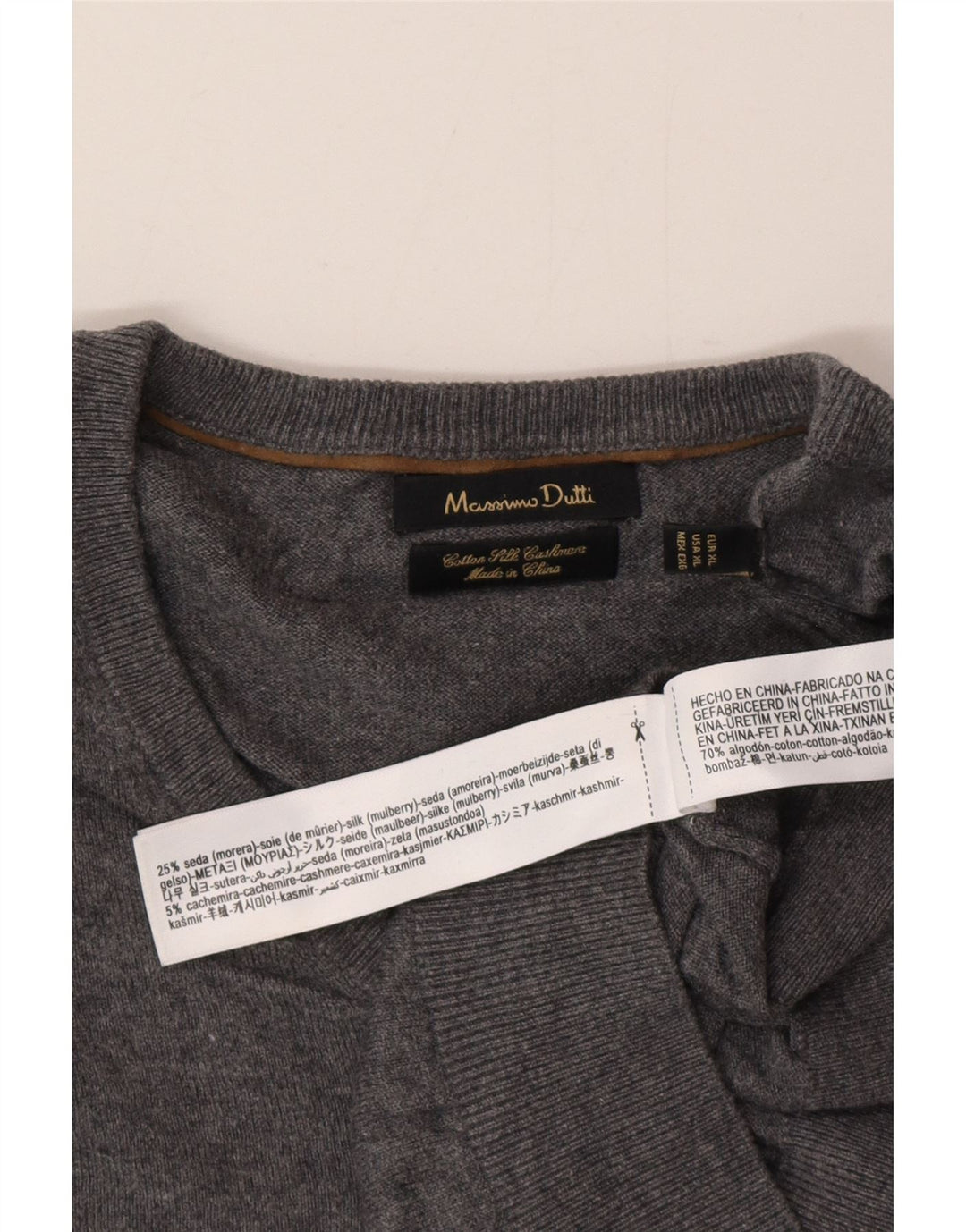 Massimo Dutti Maglione da uomo con scollo a V XL in cotone grigio