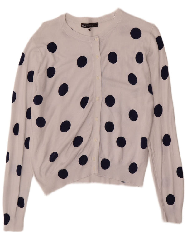 Marks & Spencer Womens Cardigan Sweater UK 16 Large White Polka Dot Viscose