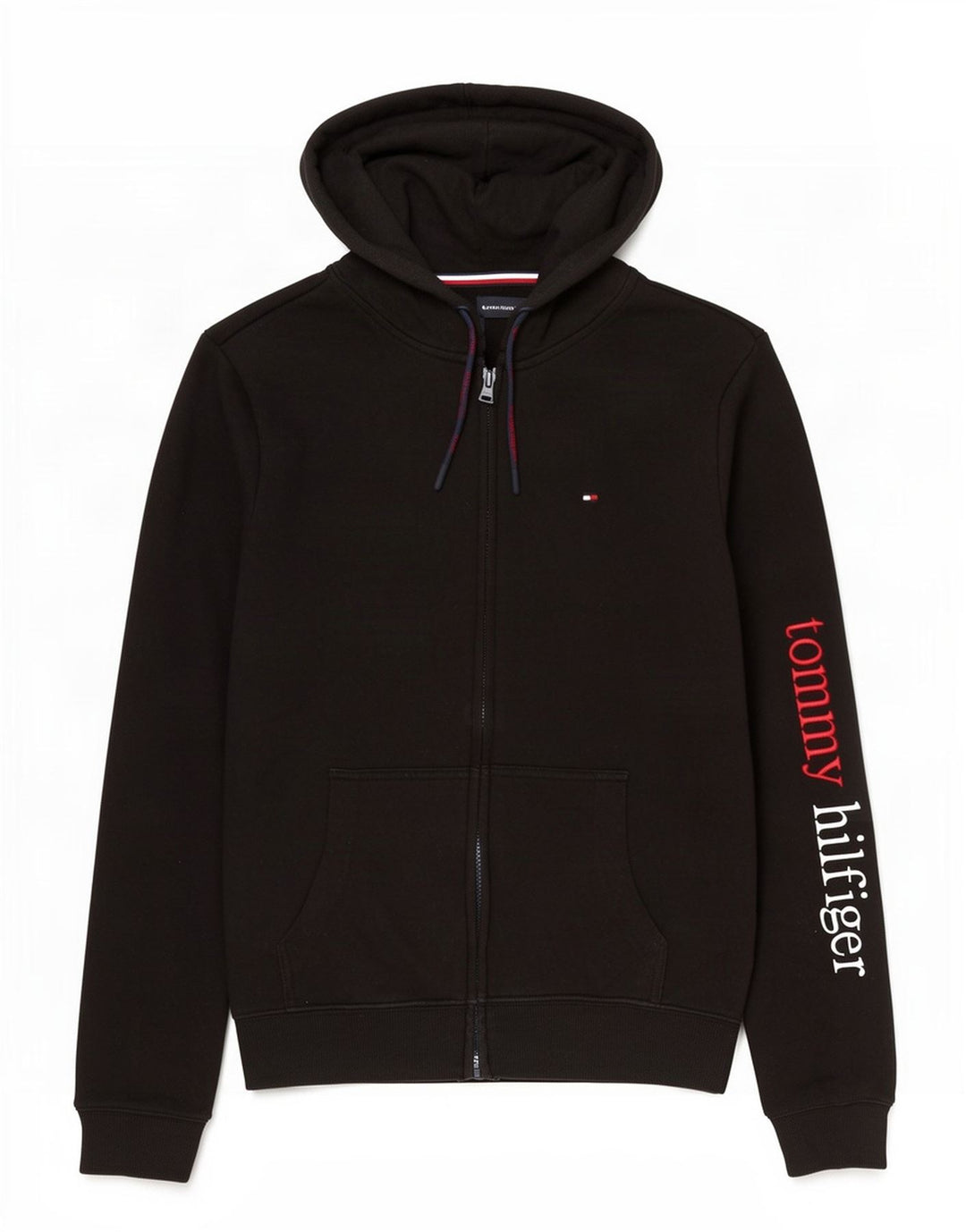 Maglione con cappuccio e zip grafica da uomo Tommy Hilfiger in cotone nero medio