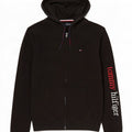 Maglione con cappuccio e zip grafica da uomo Tommy Hilfiger in cotone nero medio
