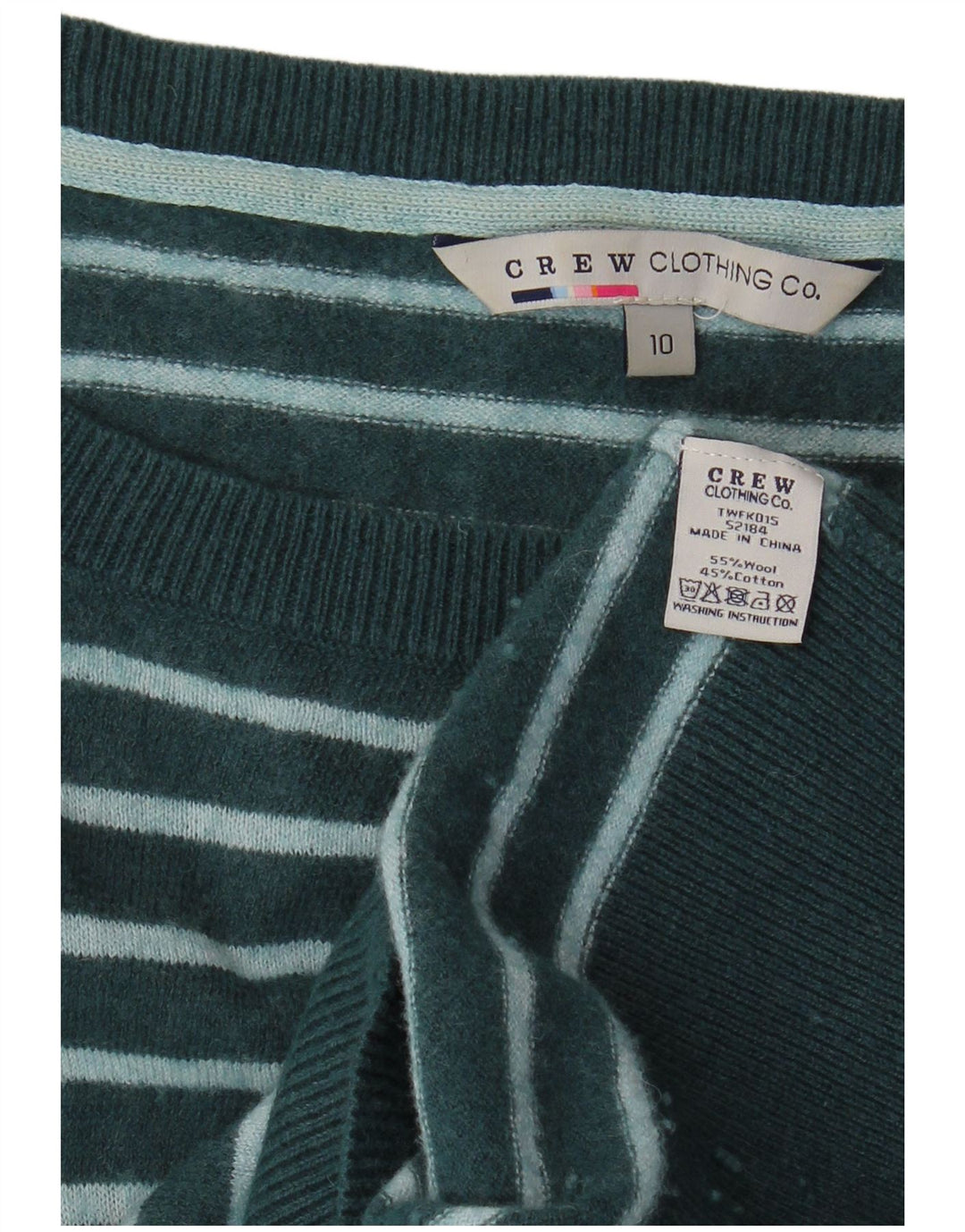 CREW CLOTHING Abito maglione da donna a maniche lunghe UK 10 Piccolo verde a righe