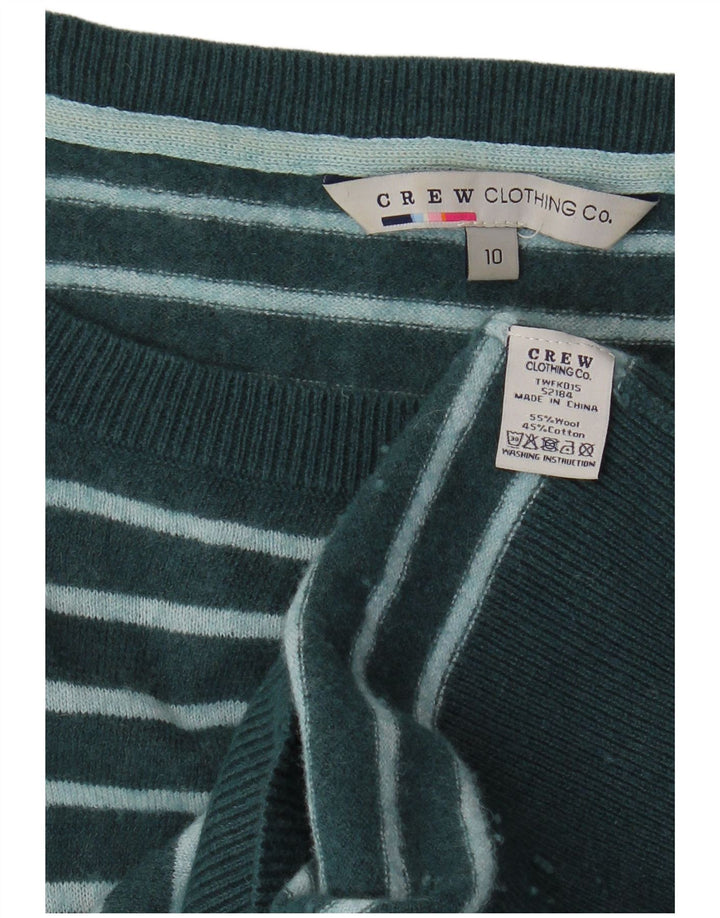 CREW CLOTHING Abito maglione da donna a maniche lunghe UK 10 Piccolo verde a righe