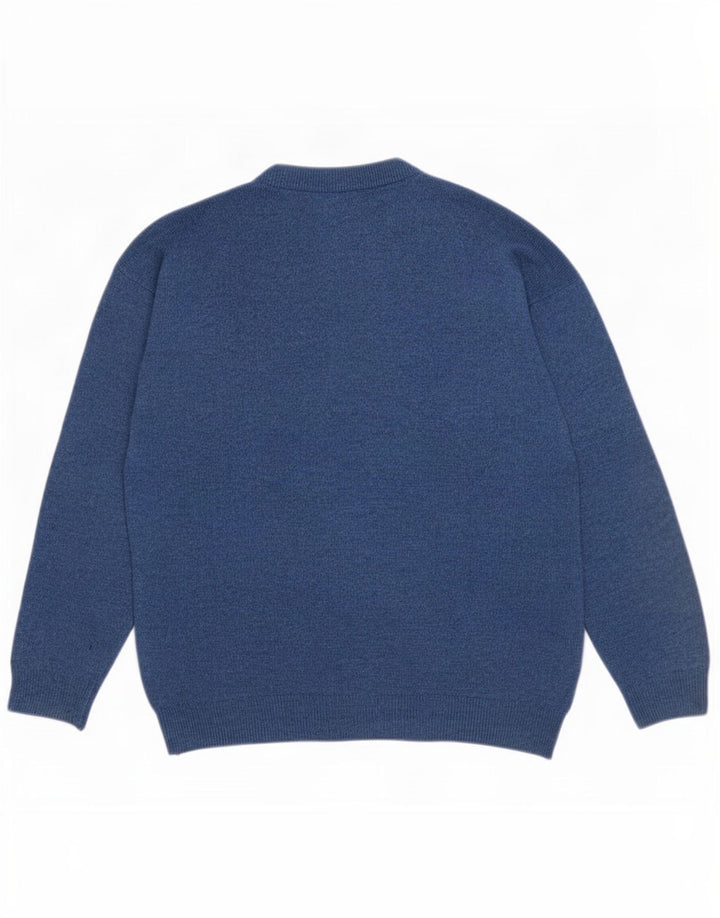 Maglione maglione girocollo da uomo del fine settimana, blu medio, lana a rombi/diamante