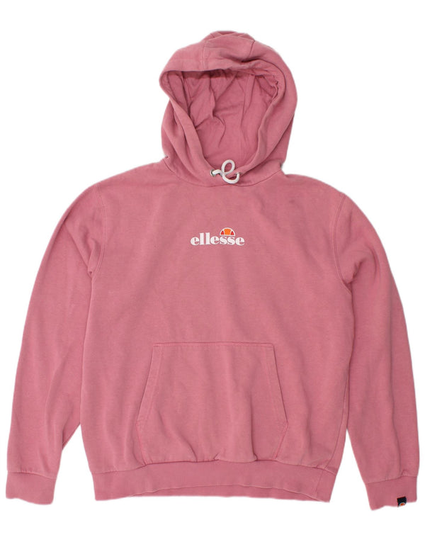 ELLESSE Felpa con cappuccio grafica da donna UK 14 Large Rosa Cotone