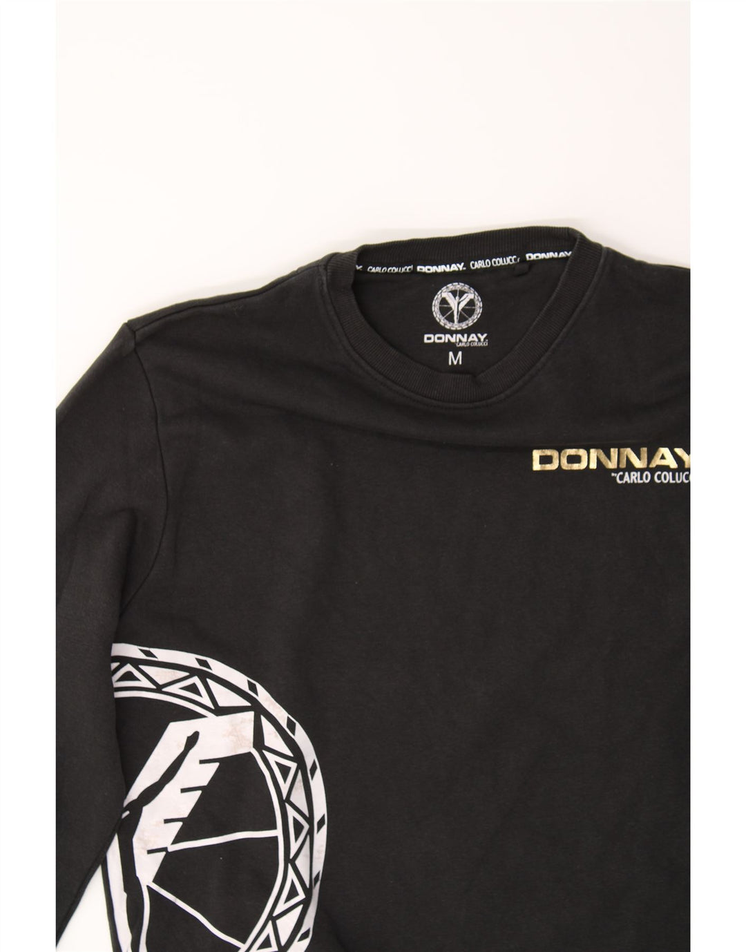 DONNAY Womens Graphic Sweatshirt Jumper UK 14 Medium Black Cotton Vintage Donnay and Second-Hand Donnay from Messina Hembry 