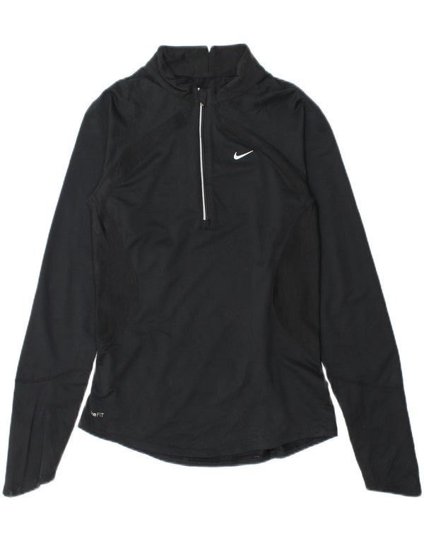 Maglia da donna Nike Dri Fit con collo e zip a maniche lunghe UK 4/6 XS poliestere nero