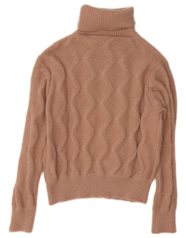 Maglione maglione vintage da donna con collo alto corto UK 14 Poliestere beige medio