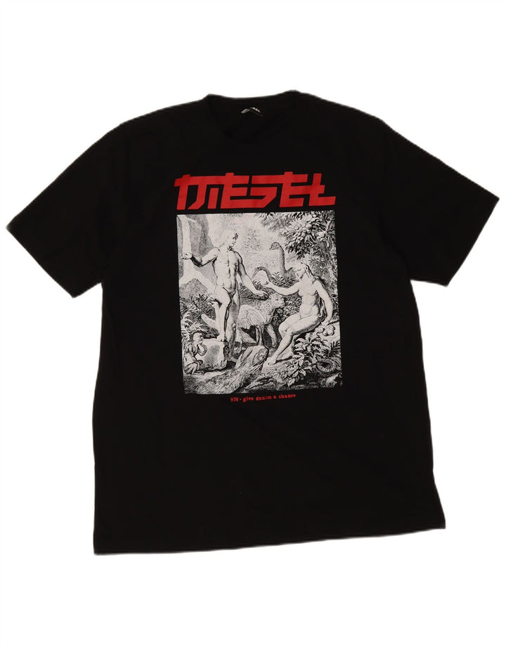 T-shirt grafica da uomo Diesel Top grande in cotone nero