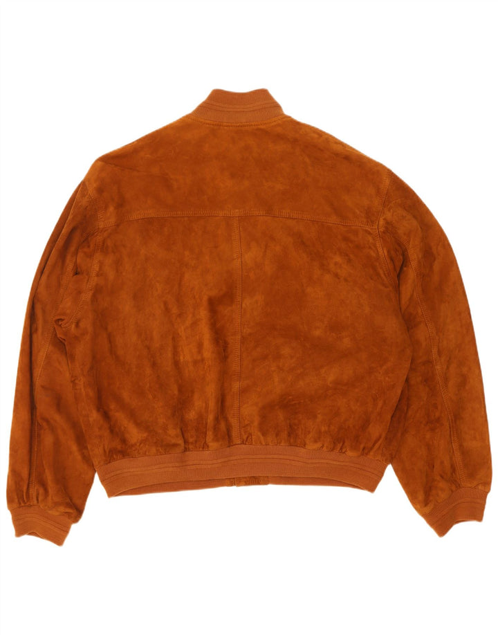 Giubbotto bomber vintage in pelle scamosciata da uomo IT 50 grande in pelle marrone