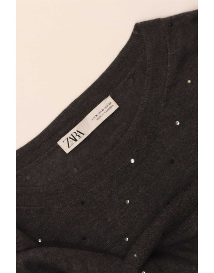 Maglione maglione con scollo a barca da donna Zara UK 14 Grigio medio