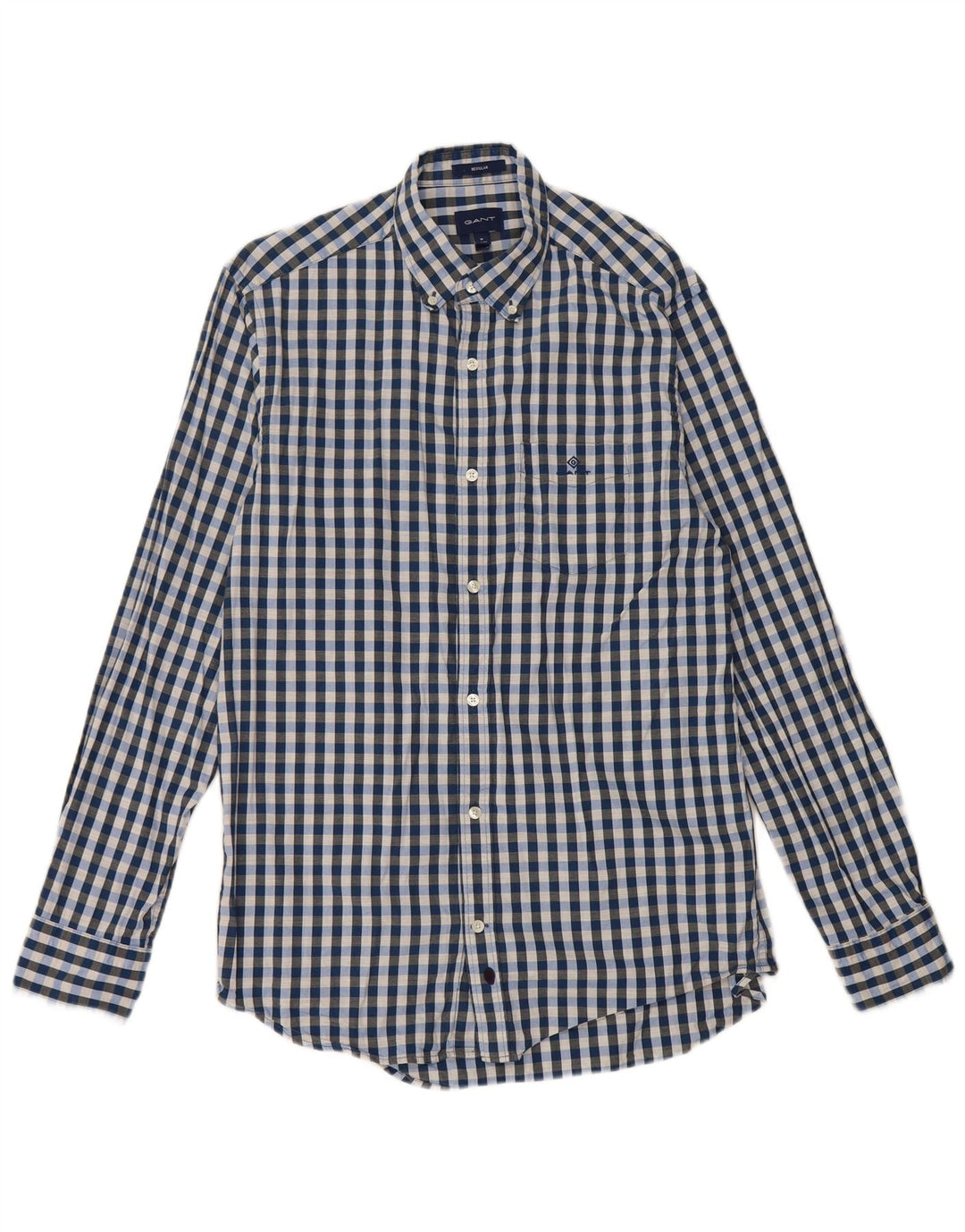 Gant Camicia da uomo vestibilità regolare taglia 39/40 15 1/2 cotone a quadretti blu medio