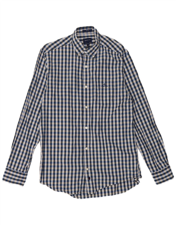 Gant Camicia da uomo vestibilità regolare taglia 39/40 15 1/2 cotone a quadretti blu medio