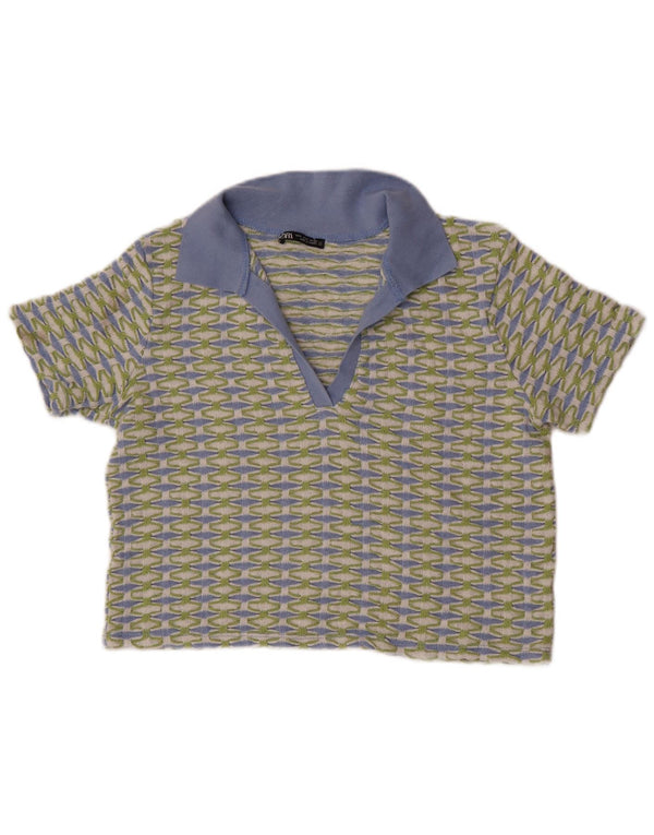 Polo corta da donna Zara UK 10 piccola verde geometrica in poliestere