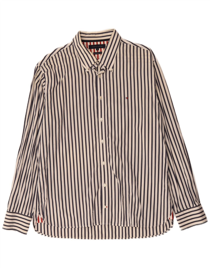 Camicia da uomo Tommy Hilfiger XL in cotone a righe bianche