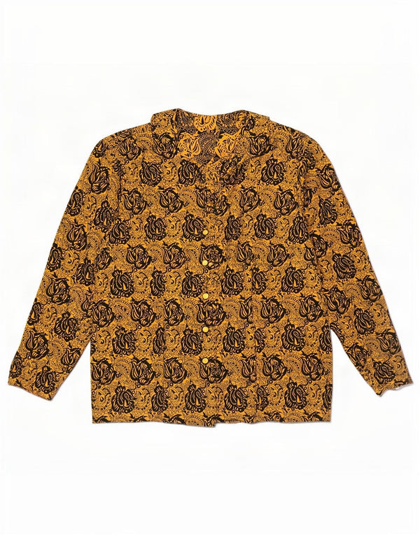 Camicetta camicia vintage da donna UK 14 grande floreale giallo