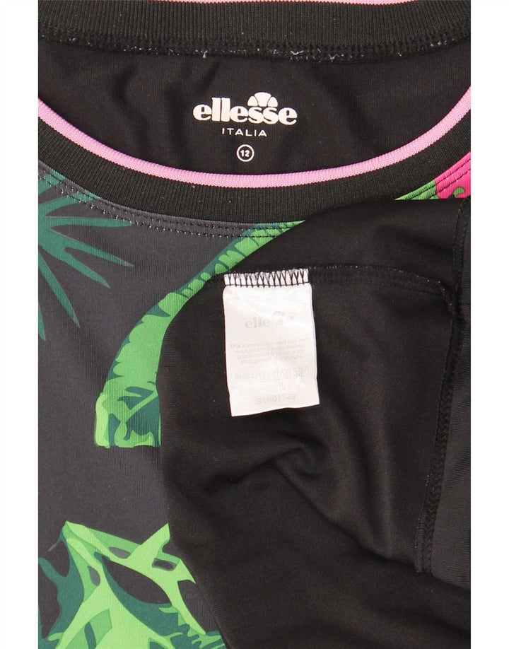T-shirt grafica da donna Ellesse Top UK 12 poliestere floreale nero medio