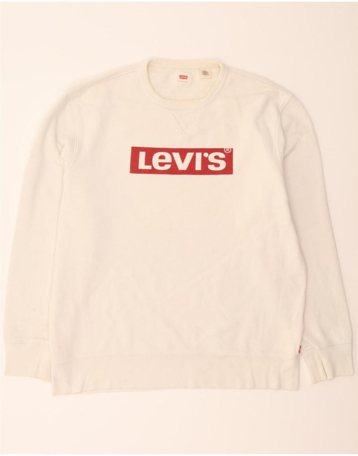 LEVI'S Mens Graphic Sweatshirt Jumper Large White Cotton Vintage Levi's and Second-Hand Levi's from Messina Hembry 