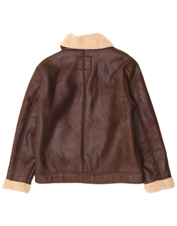 Giacca Sherpa da uomo in ecopelle Jean Pascale UK 42 XL Blocco colore marrone