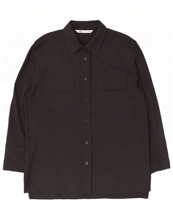 Abito chemisier a maniche lunghe vestibilità comoda da donna Zara UK 10 piccolo poliestere grigio