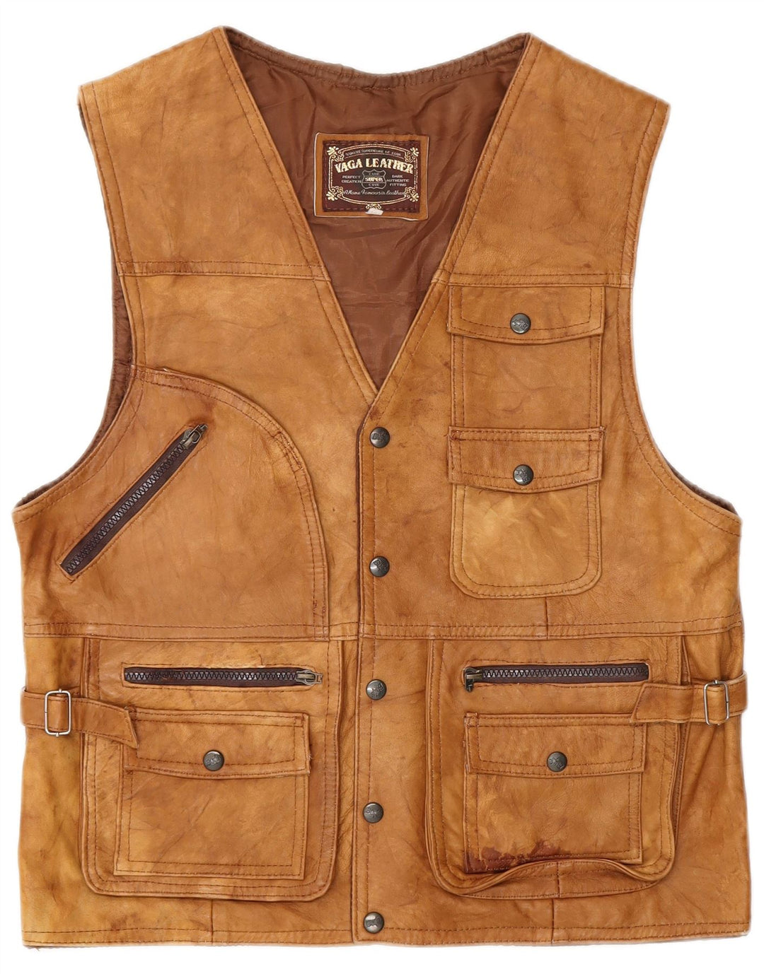 Giacca utilitaria in pelle vintage da uomo UK 38 Marrone medio