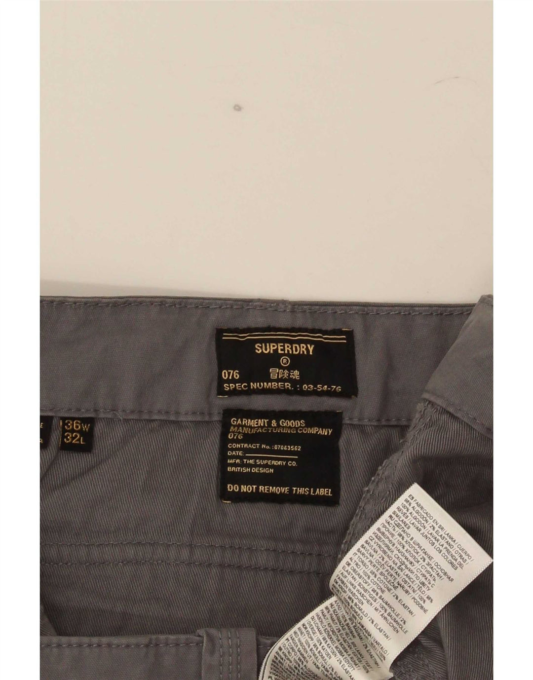 Pantaloni cargo slim da uomo Superdry W36 L32 in cotone grigio