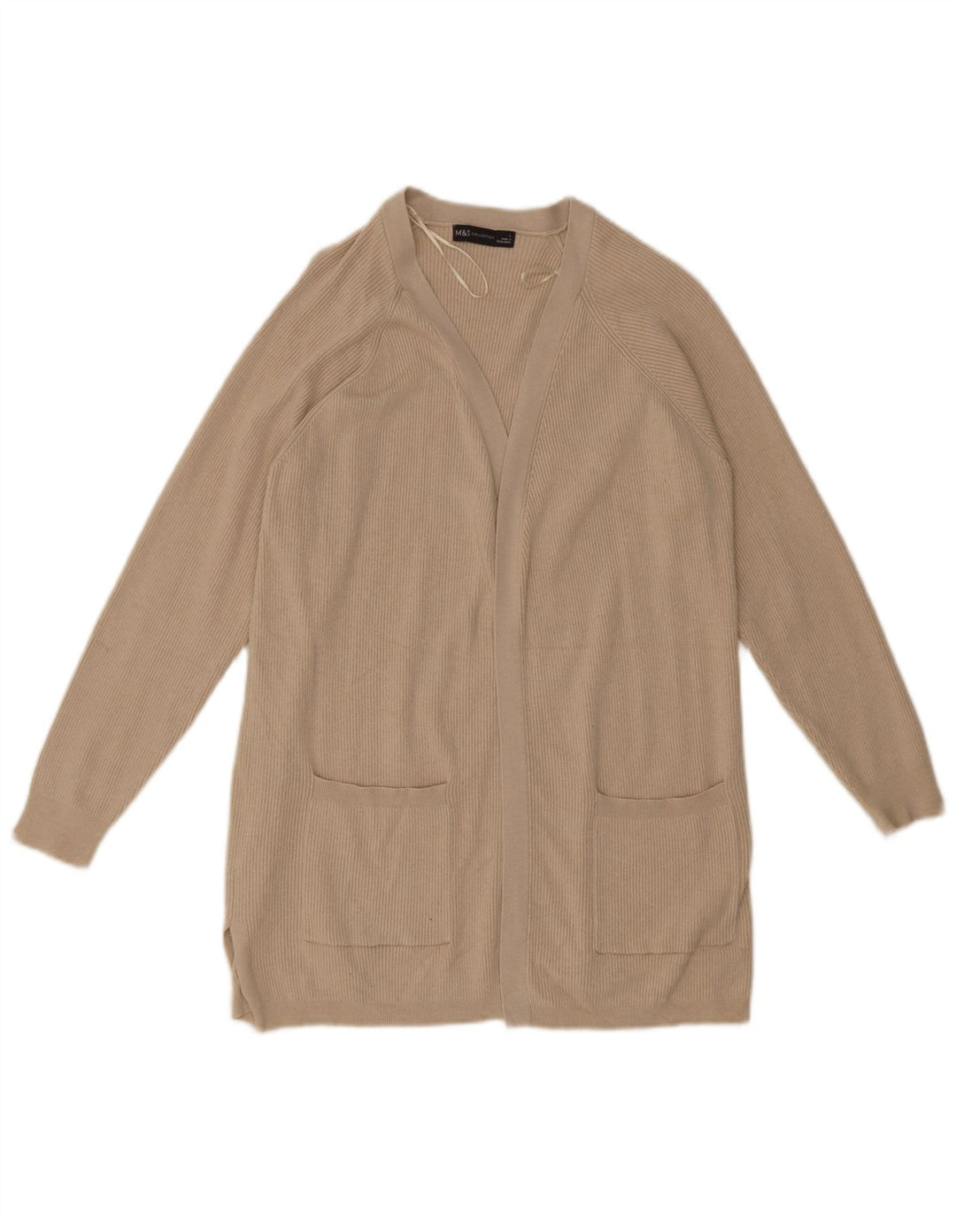 Maglione cardigan aperto lungo da donna Marks & Spencer UK 14 grande Beige