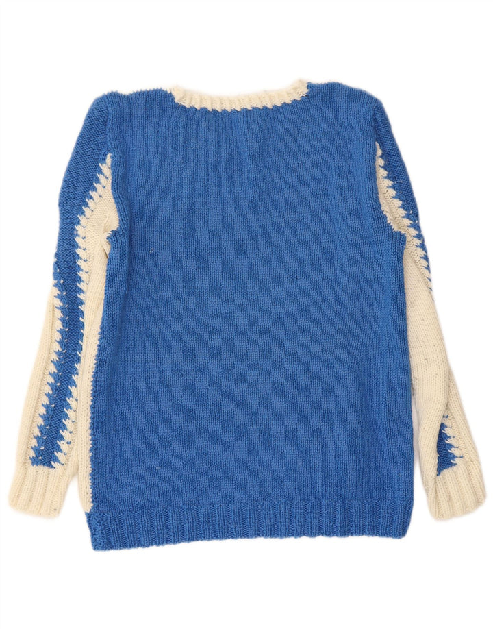 Maglione maglione con scollo a V da donna VINTAGE UK 10 Small Blue Colourblock