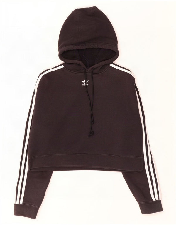 Maglione con cappuccio oversize corto da donna Adidas UK 8 piccolo cotone nero