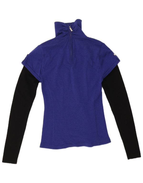 Maglione da donna con collo con zip Karen Millen UK 10 Small Blue Colourblock