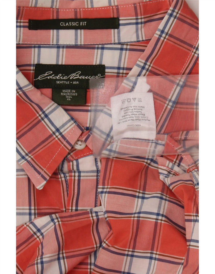 EDDIE BAUER Camicia da uomo alta classica vestibilità XL in cotone a quadri arancione