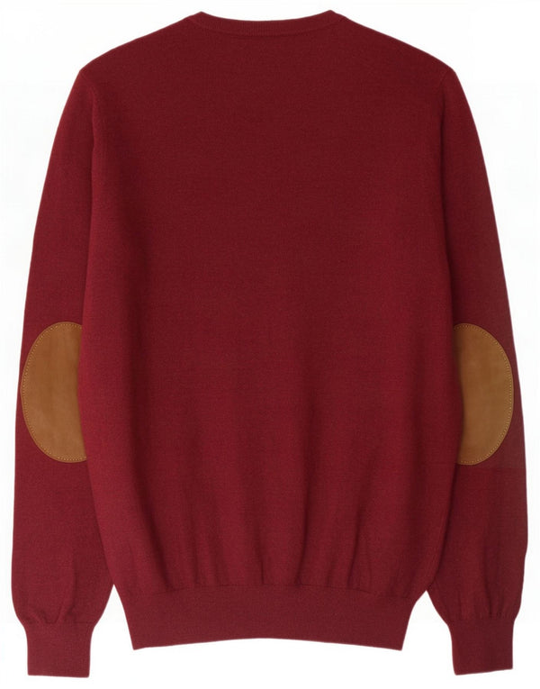 Massimo Dutti Mens V-Neck Jumper Sweater Medium Burgundy Flecked Cotton