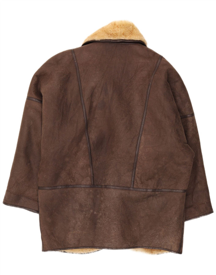 Cappotto in shearling oversize da donna vintage EU 42 Shearling marrone grande