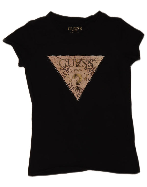 T-shirt grafica da donna Guess Top UK 8 Small in cotone nero