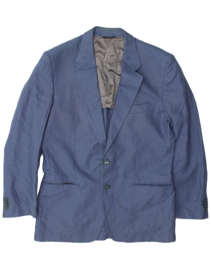 Giacca blazer vintage da uomo a 2 bottoni IT 50 grande lino blu