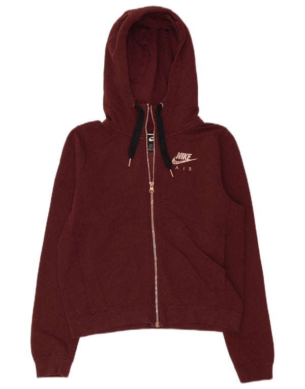 Felpa con cappuccio e zip oversize corta da donna Nike UK 6 XS cotone bordeaux