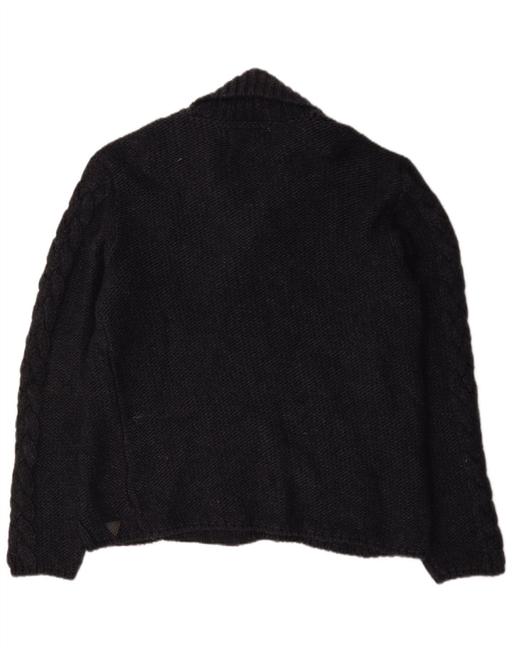 Guess Maglione cardigan da uomo con borsone e bottoni, grande in acrilico nero