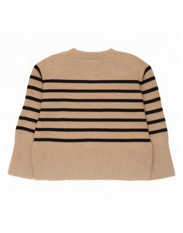 Maglione maglione con scollo a V da donna Marks & Spencer UK 10 piccolo a righe beige