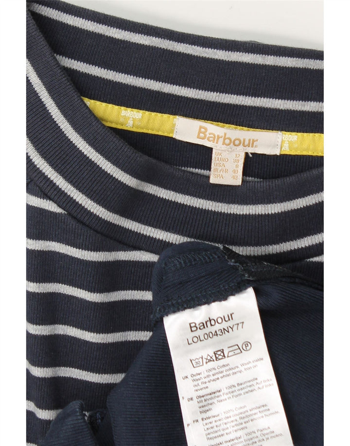 Top da donna Barbour a maniche lunghe UK 12 cotone a righe blu navy medio