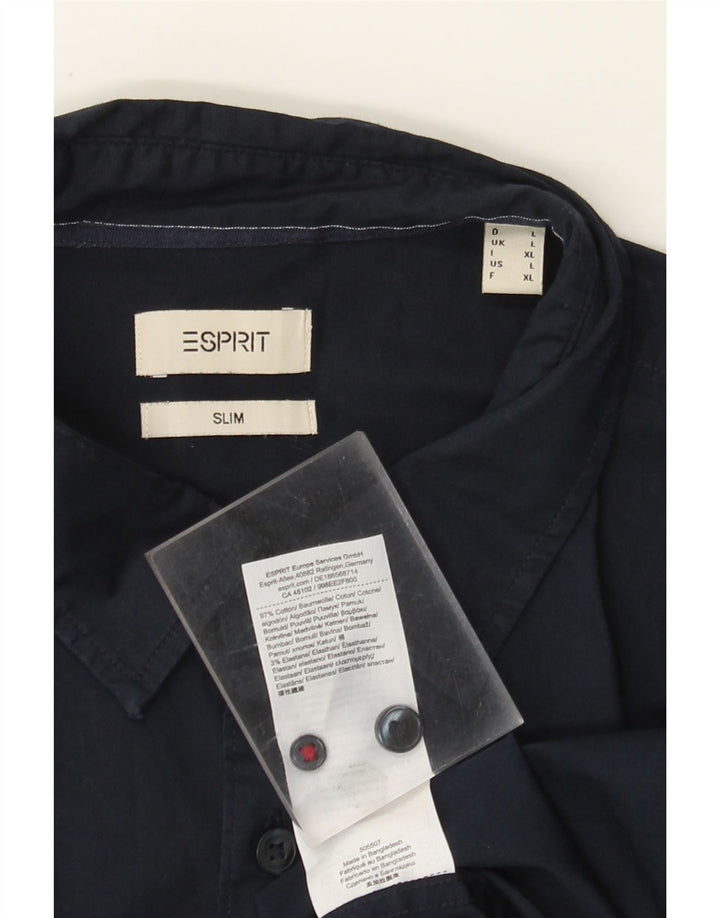 Camicia slim fit da uomo Esprit grande in cotone blu navy