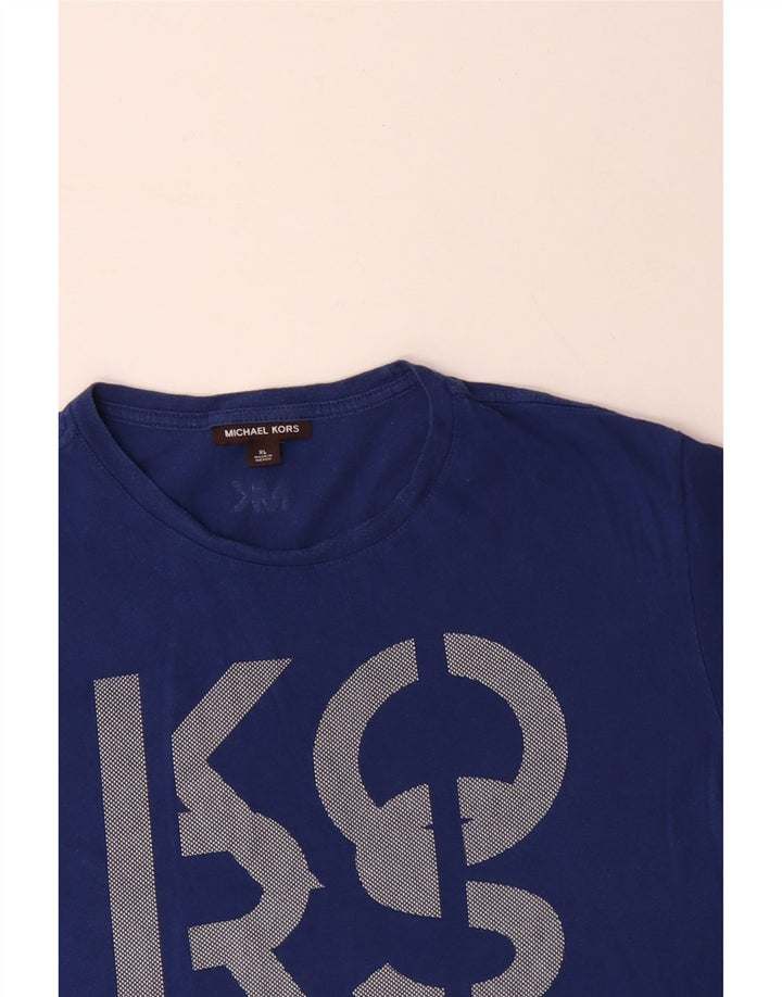 MICHAEL KORS T-shirt grafica da uomo Top XL in cotone blu