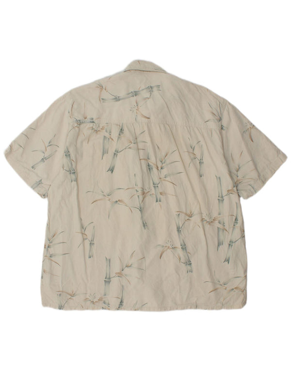 ISLAND REPUBLIC Camicia a maniche corte da uomo grande in seta floreale bianco sporco