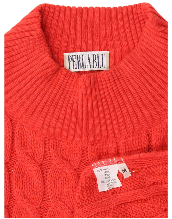 Maglione maglione collo alto da donna VINTAGE UK 14 lana rossa media